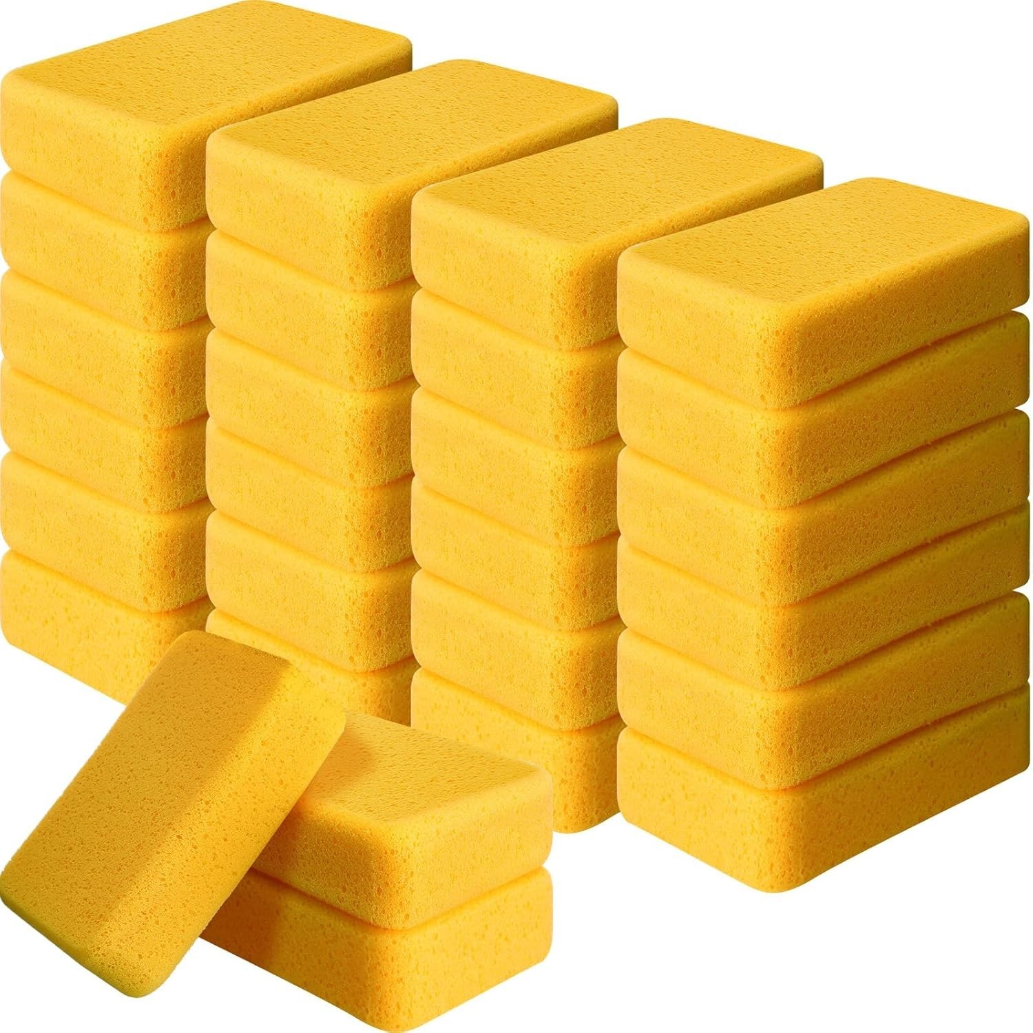24 Large Yellow Cleaning Sponges 7.5 x 5.5 in for Efficient Household Cleaning