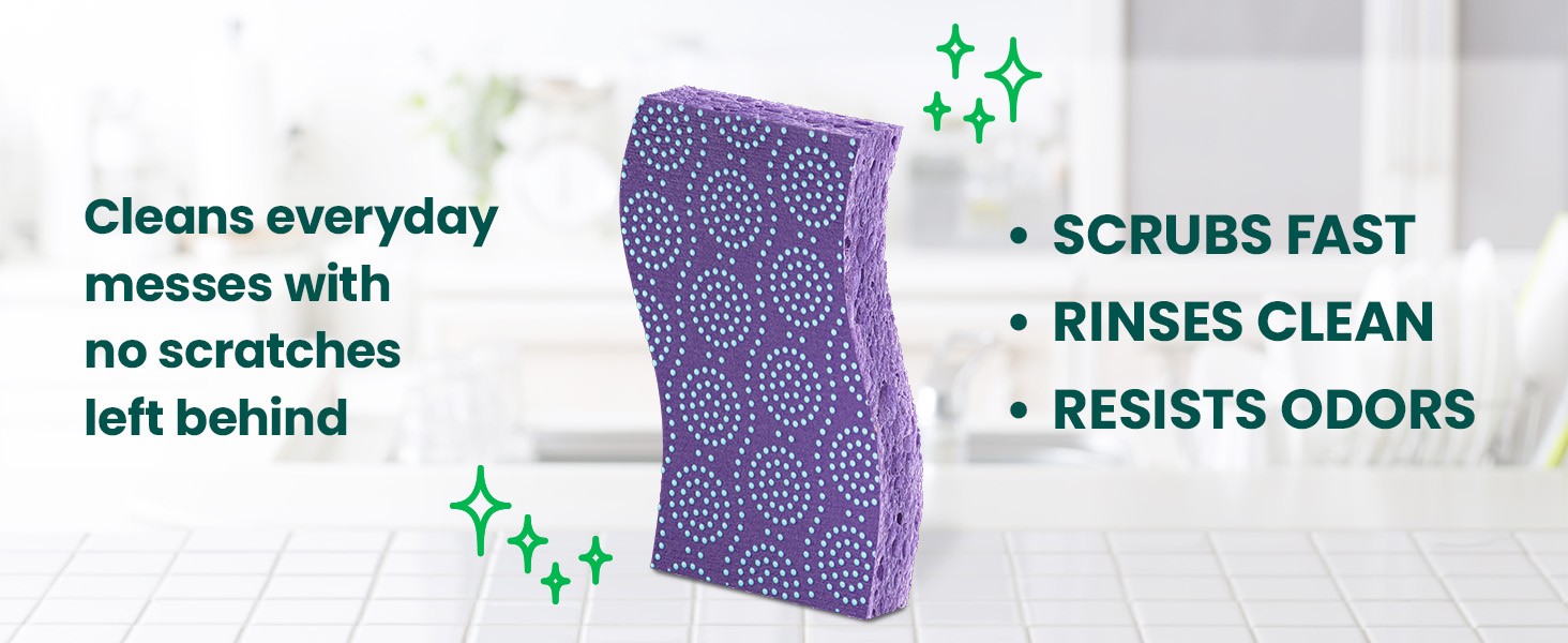 Scrub Dots Non-Scratch Scrub Sponge, Rinses Clean, for Washing Dishes and