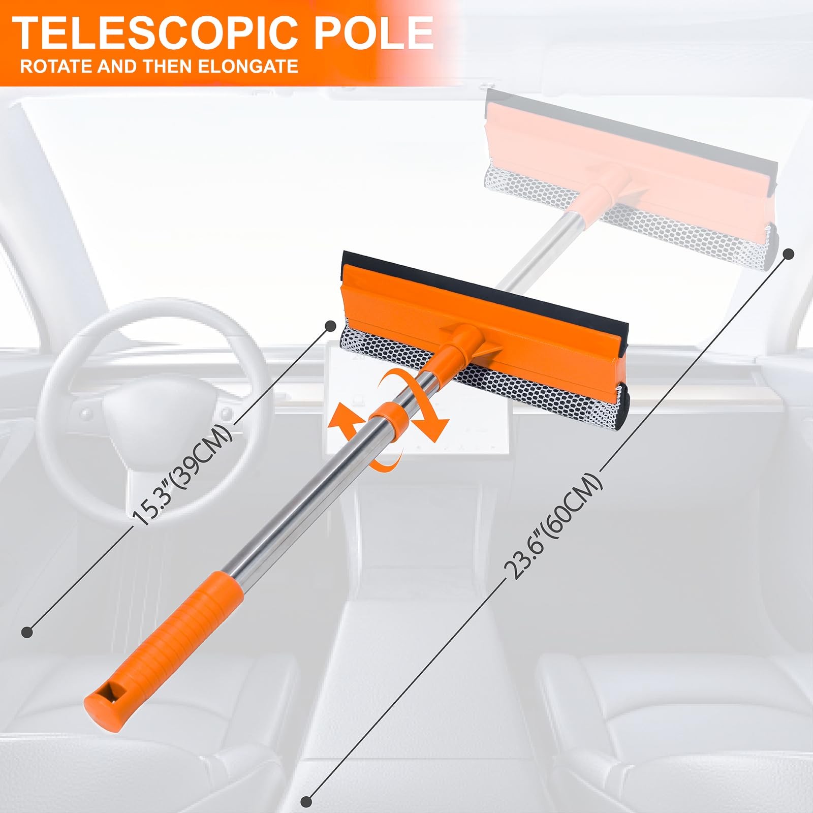 Windshield Cleaner Tool 2 in 1 Car Window Squeegee with Extendable Handle