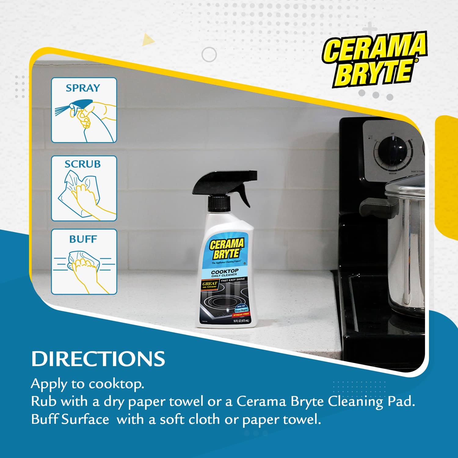 Daily Spray Cooktop Cleaner for Glass Surfaces – 16 Oz Combo Kit, 4 Pieces