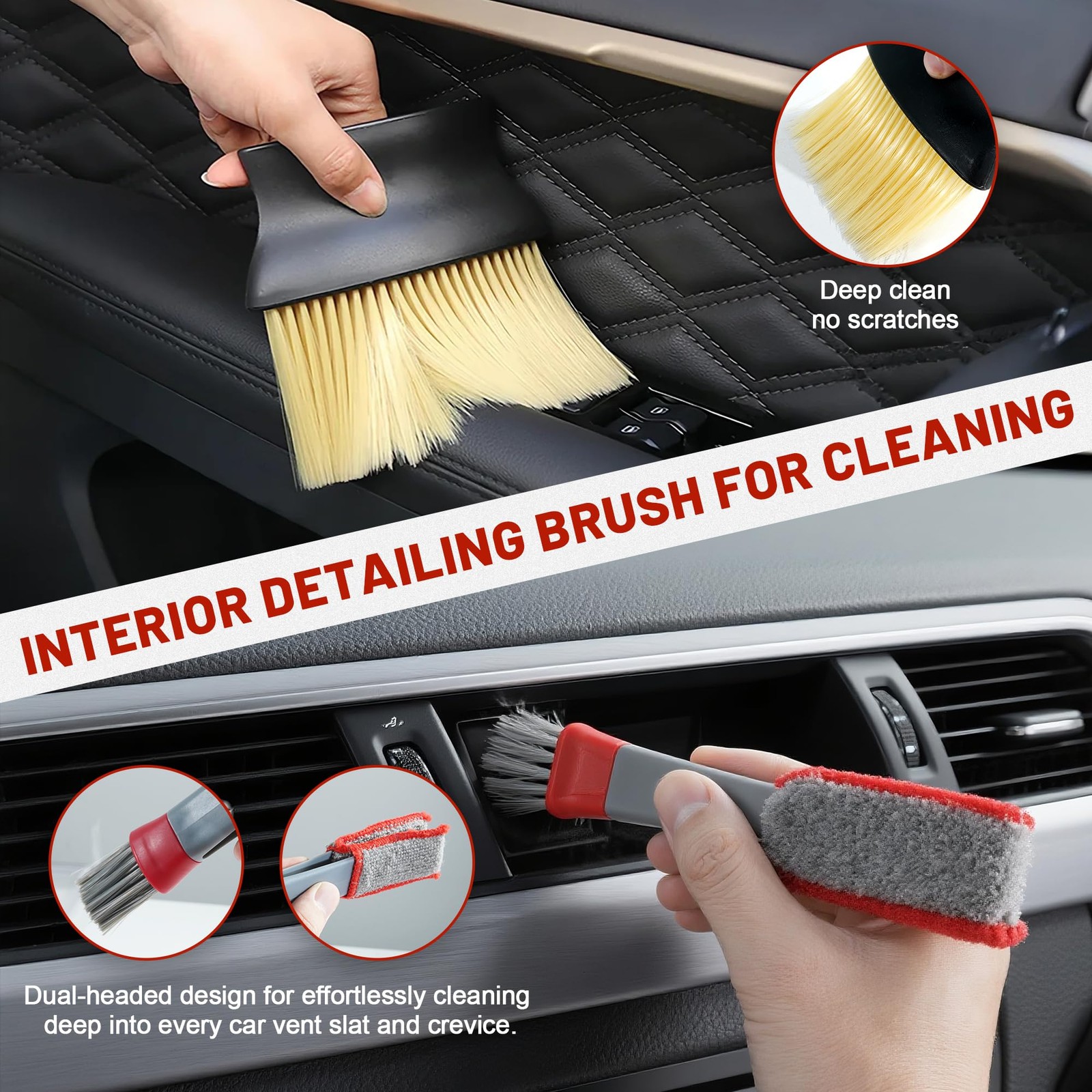 10Pcs Interior Detailing Brush Set, Car Vent & Dashboard Cleaner Kit with Mic…