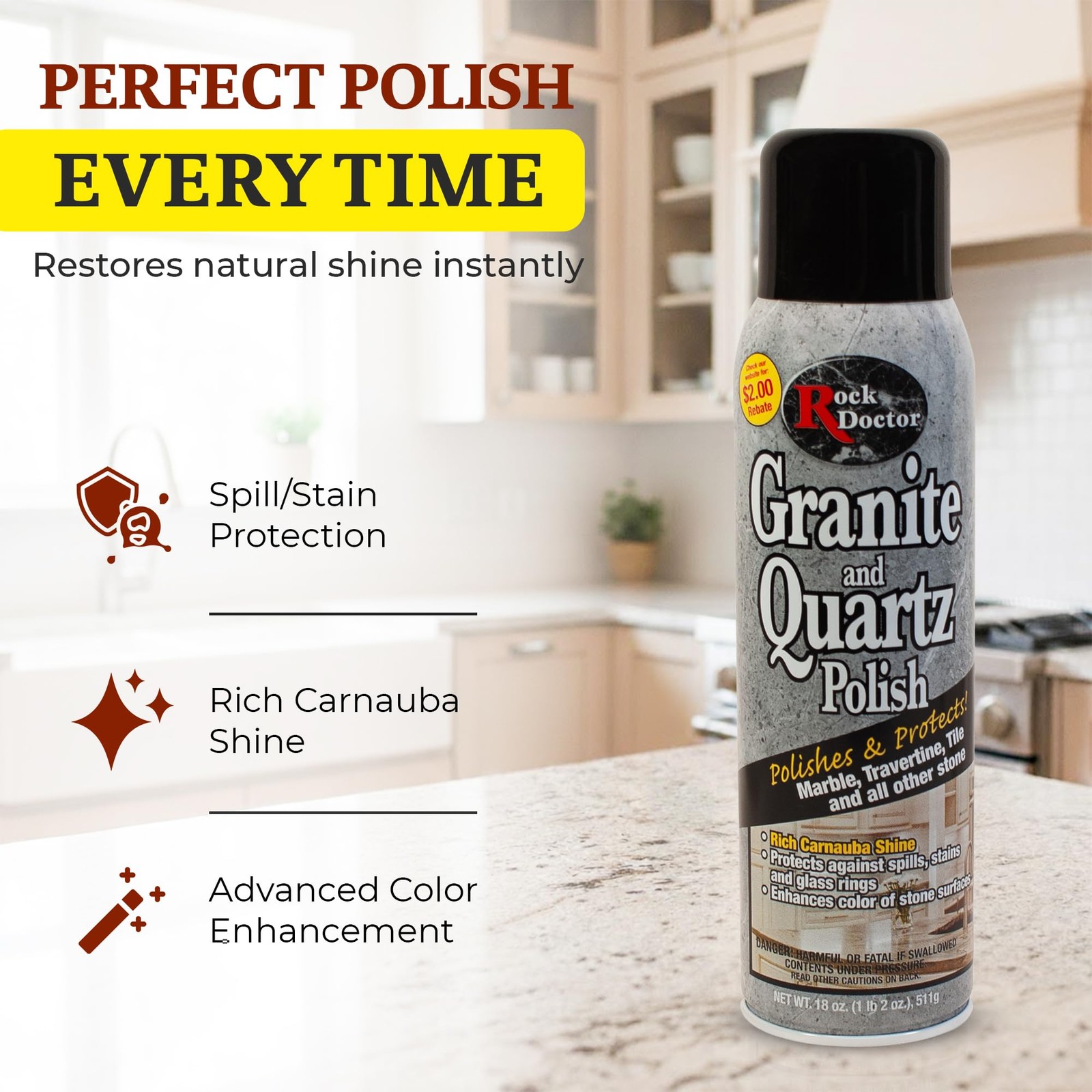 Rock Doctor Granite Polish Spray and Surface,18oz.Can Polish Tile, Marble, Ki…