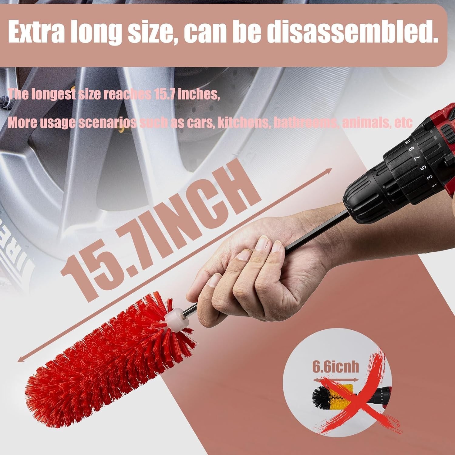 Wheel Brush Soft Drill Wheel Cleaner Brush Highly Dense and Durable Rim Clean…
