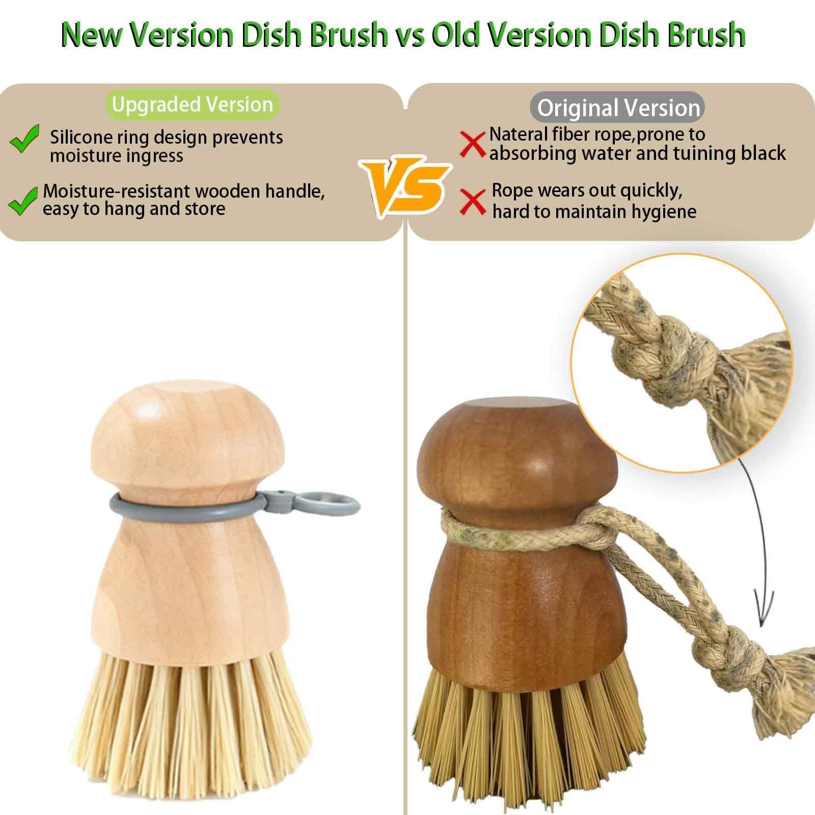 TELUNSHI 2 Pack Wooden Dish Brush, Compact Palm Dish Scrubber with Soft Rubbe…