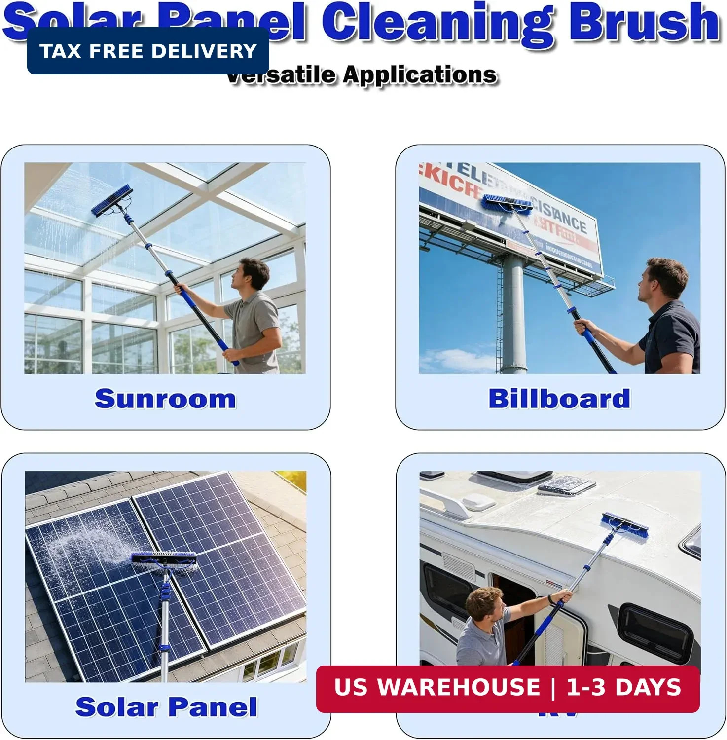 30FT Reach Solar Panel Cleaning Brush Kit with 5-24FT Telescoping Pole, 40FT Hos