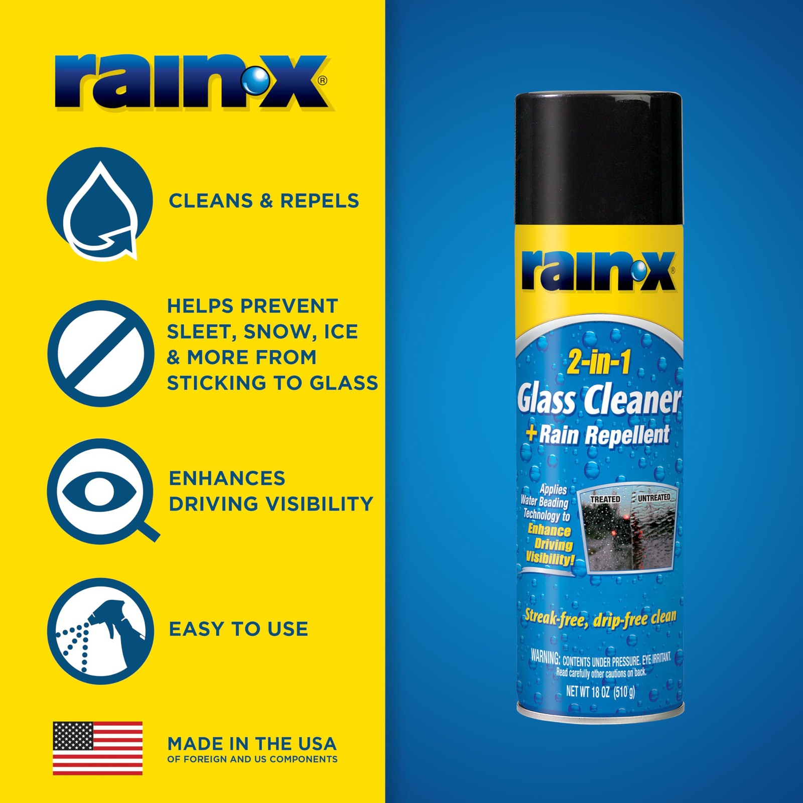 Rain X 2 in 1 Glass Cleaner Rain Repellent 18 Ounce Streak Free Cleaning