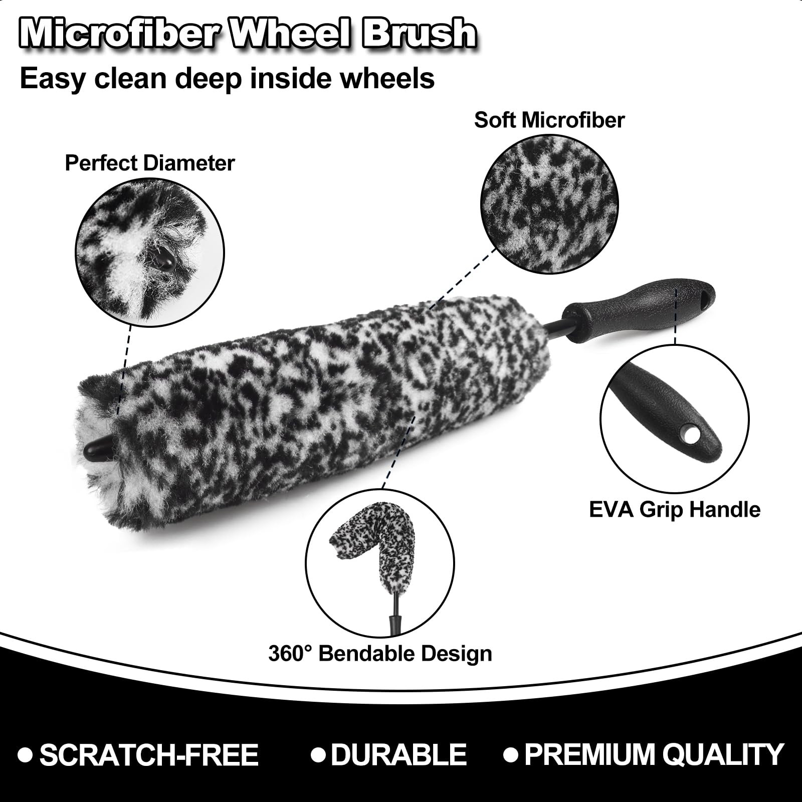3PCS Wheel Brush Kit for Car Detailing Bendable Tire & Rim Cleaner Set