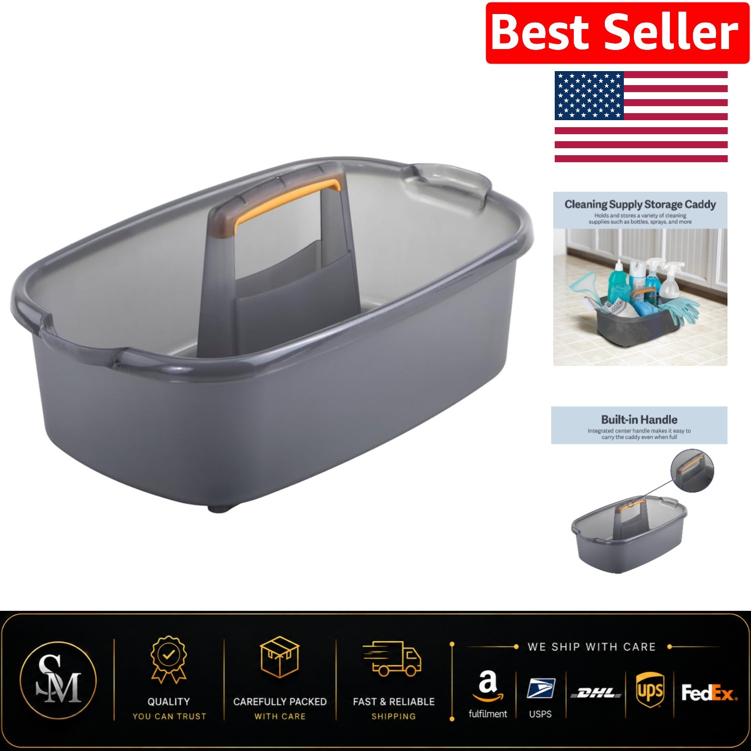 Lightweight 1.85-Gallon Cleaning Organizer Caddy with Handle in Translucent Gray