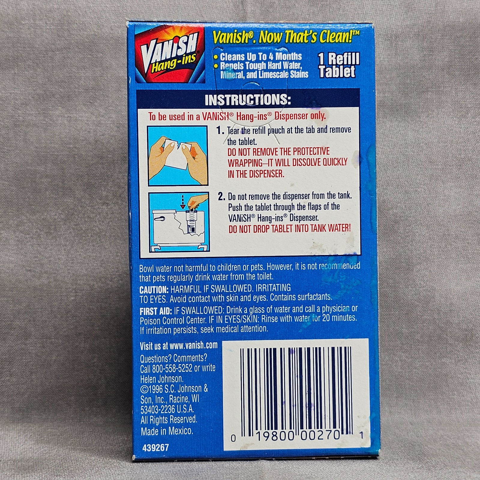 VANISH Hang-Ins Automatic Toilet Bowl Cleaner Refill Tablet NEW VTG 1996