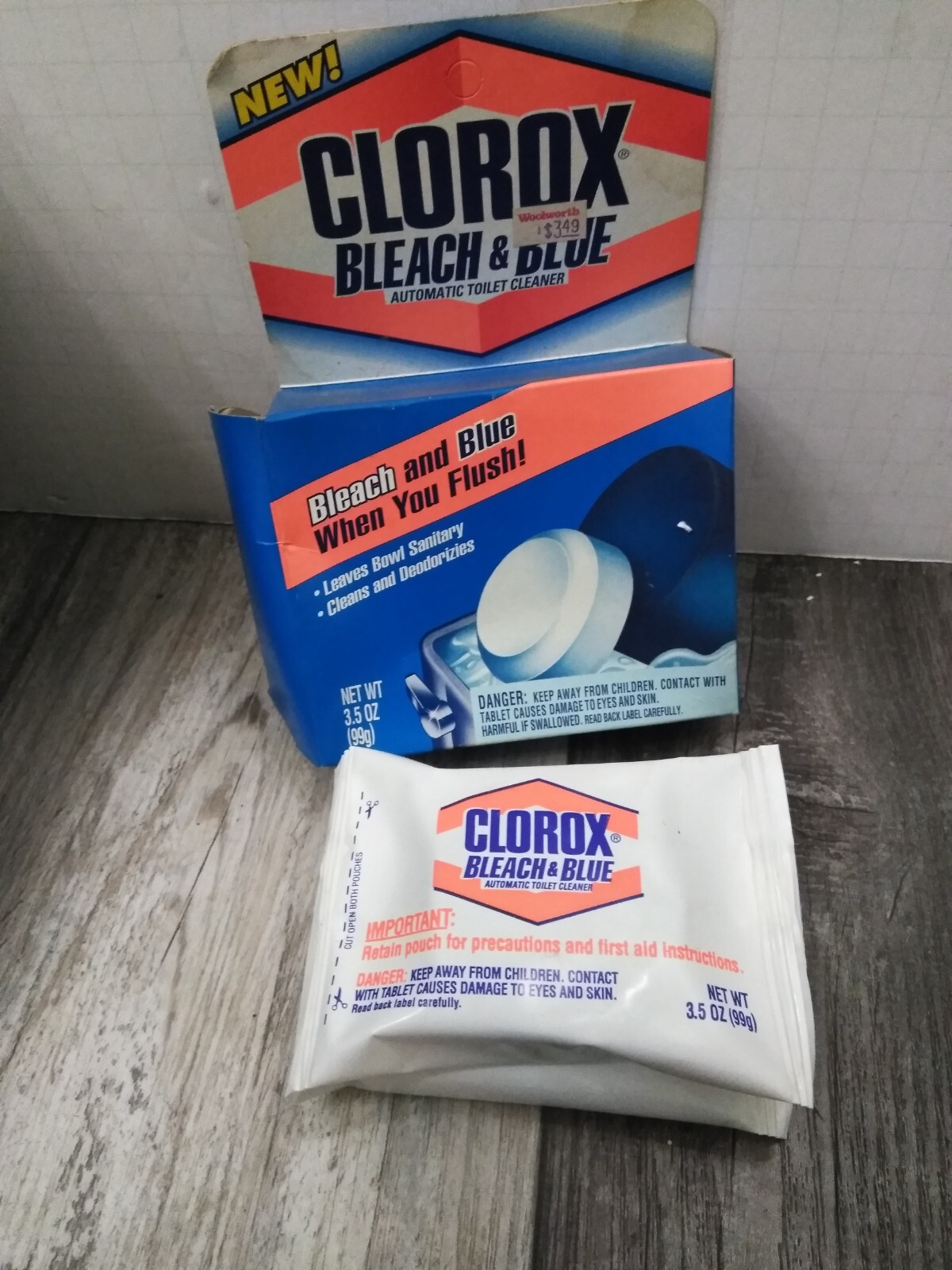 RETIRED Clorox Automatic Toilet Bowl Cleaner, Bleach & Blue 3.5oz (2pc-box) PROP