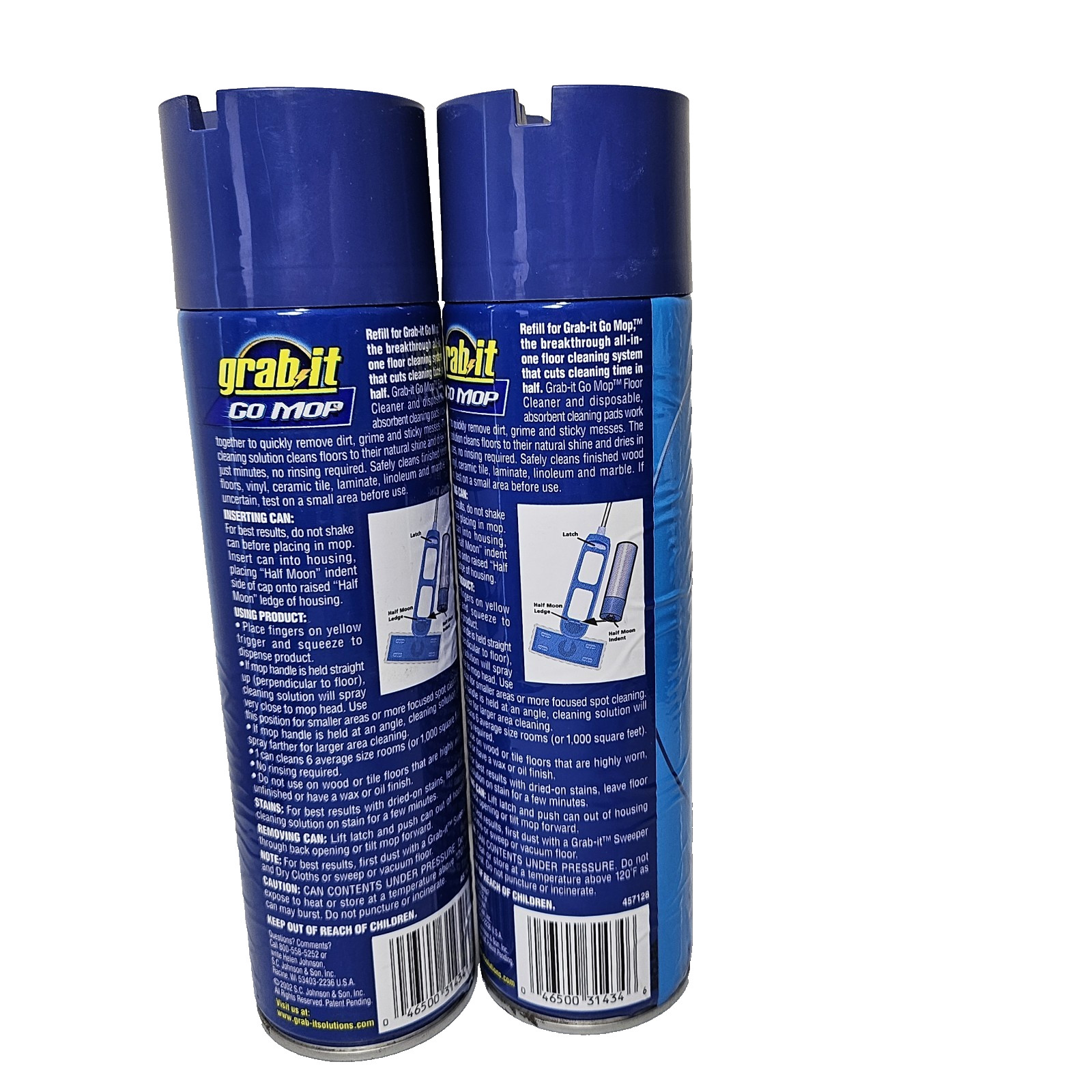 (2) Grab It Mopping System Floor Cleaner 20oz Cans for Grab-It Go Mop