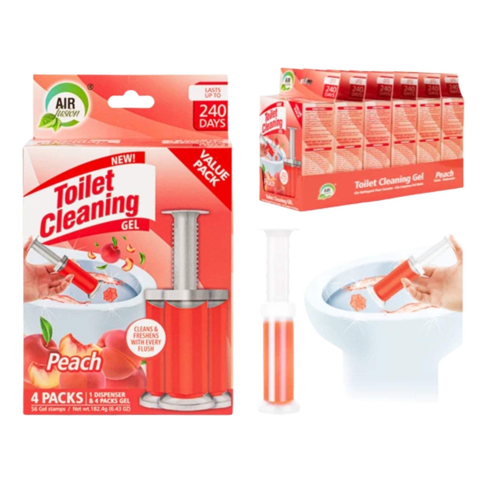 Air Fusion Peach Scent Toilet Cleaning Gel 56 Stamps 6.43oz 4 Pack