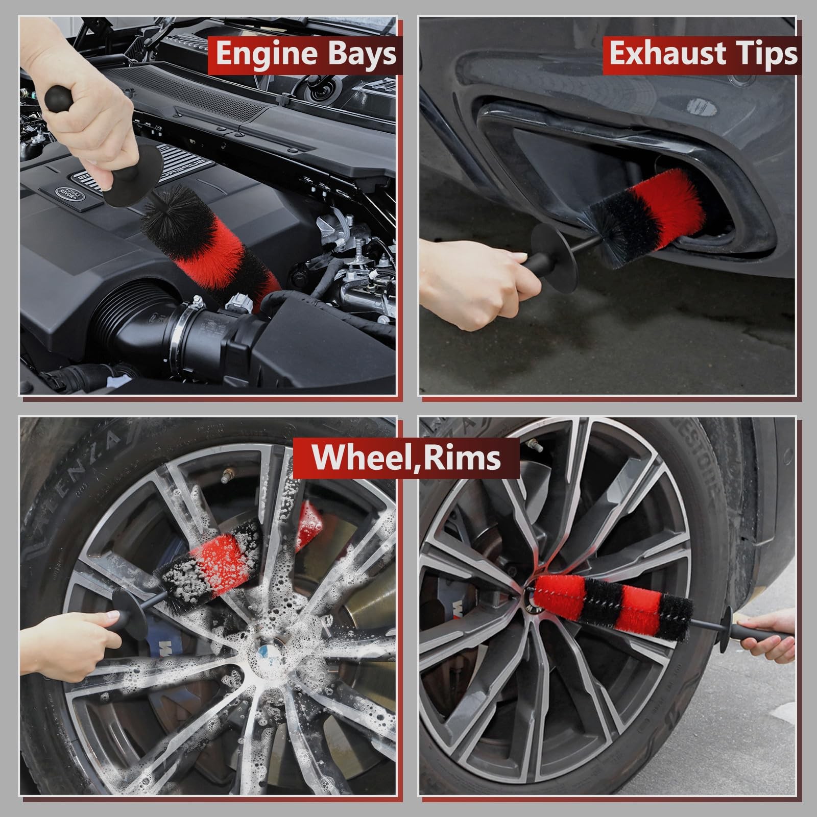 Wheel Rim Brush, Soft Bristle Long Car Tire Detailing Washing Tool for Exhaus…