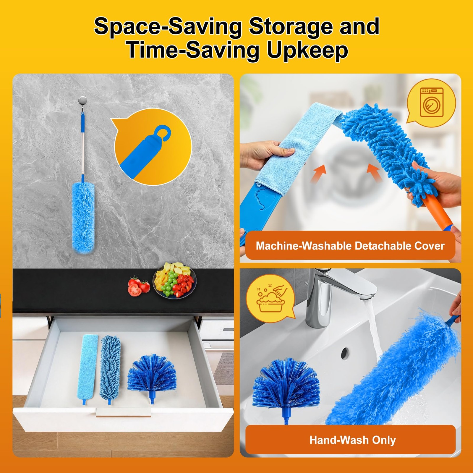 5-in-1 Microfiber Duster Kit with 100” Extension Pole – Reinforced Stainless …