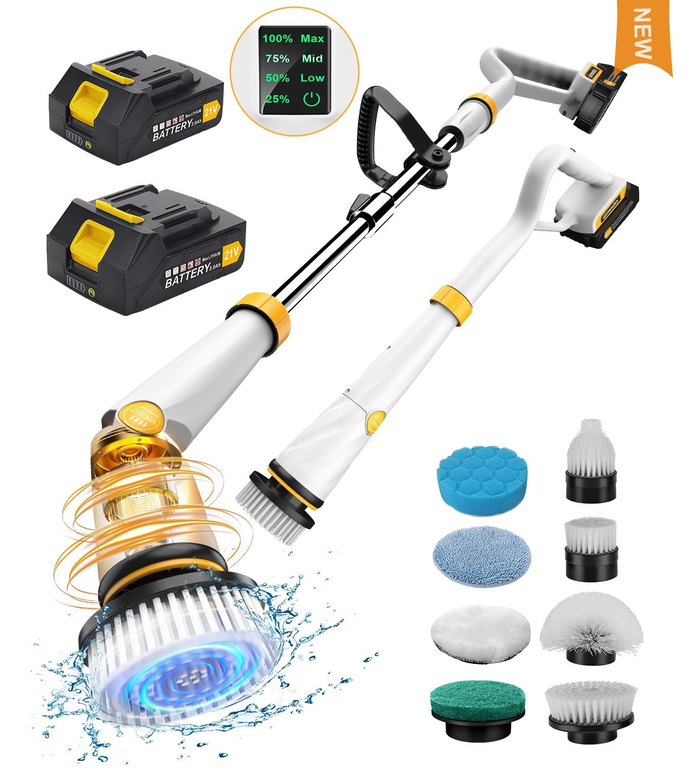 Qimedo Q2 Pro Electric Spin Scrubber Cordless 2 Batteries Shower Brush 8 Heads