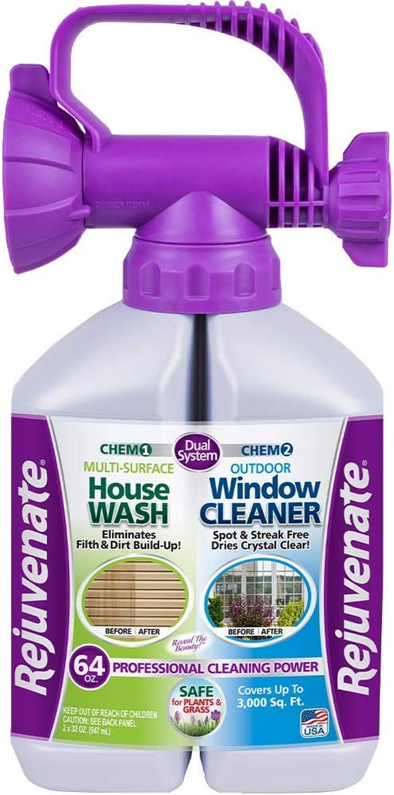 Dual System Outdoor Window Cleaner & House Siding Cleaner with Hose-End Attachme