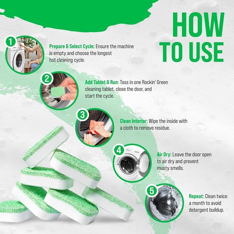Washing Machine Cleaner Tablets Deep Clean Deodorize Fresh Lime Scent Supplies