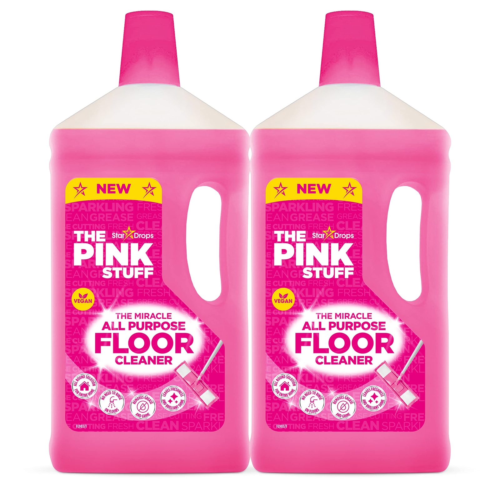 The Pink Stuff All Purpose Floor Cleaner 33.8 Fl Oz Pack of 2 No Rinse Shine
