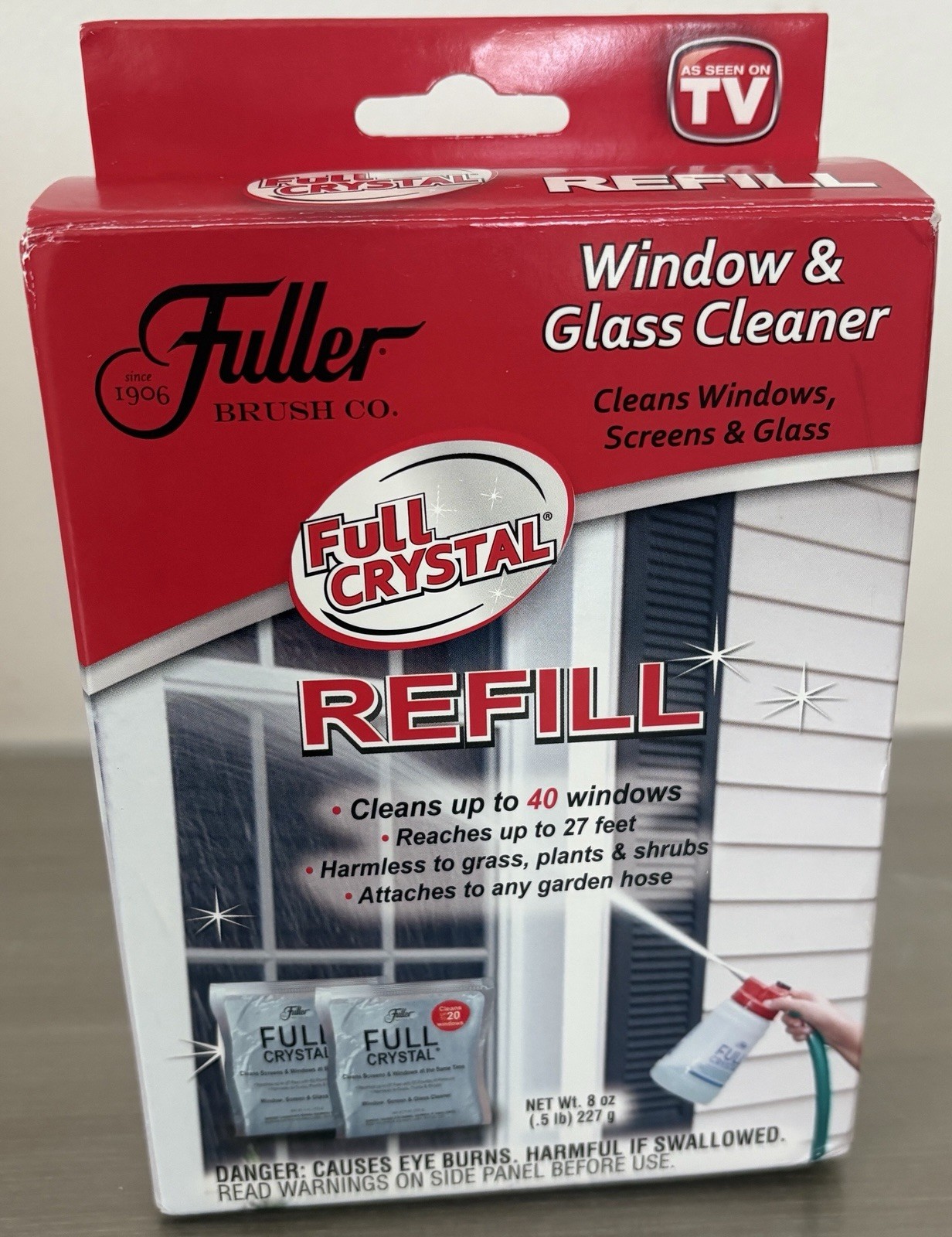 Fuller Brush Full Crystal Window & Outdoor Cleaner Spray Bottle + 3 Bags Cleaner