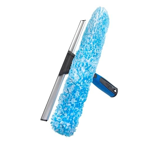 2-in-1 Window Cleaning Tool – 14″ Squeegee & Scrubber, Streak-Free Glass Cleaner