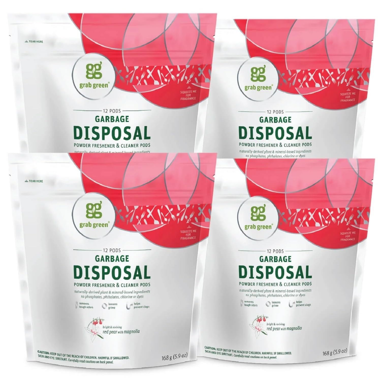 Garbage Disposal Cleaner Pods – 48 Count, Red Pear & Magnolia, Odor Removal, Gri