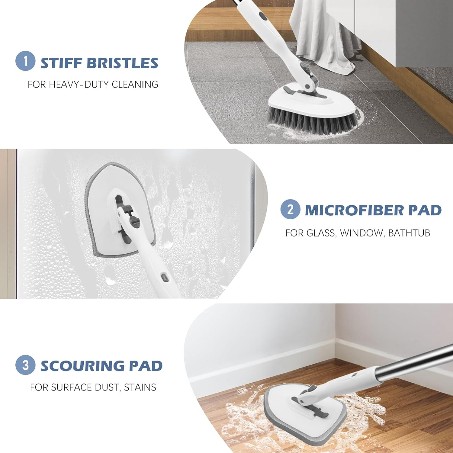 4-In-1 Tile Tub Floor Scrubber with 52-Inch Long Adjustable Handle