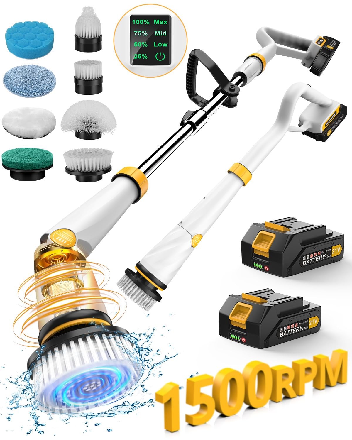 Qimedo Q2 Pro Electric Spin Scrubber Cordless 2 Batteries Shower Brush 8 Heads