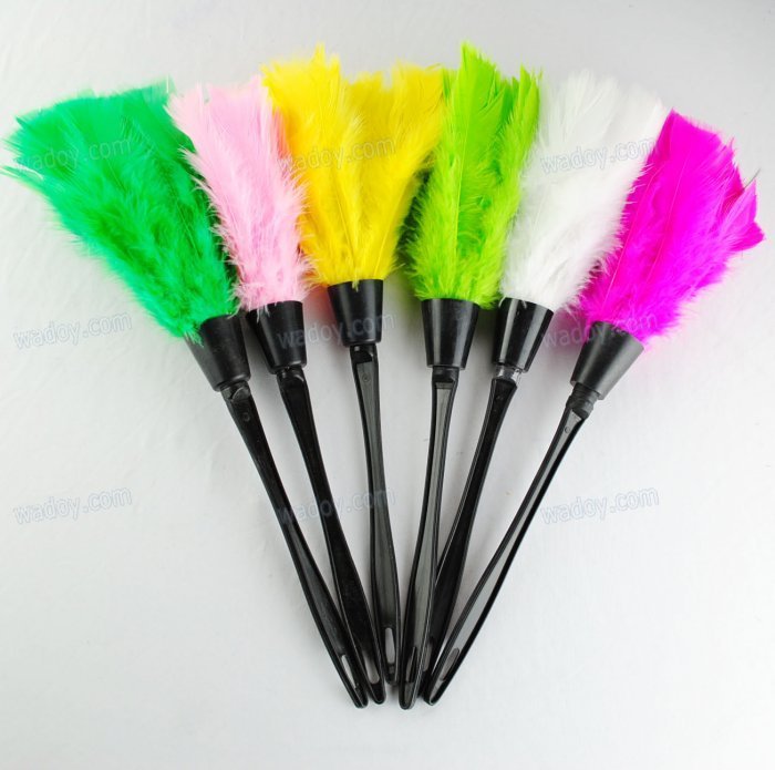 White Turkey Duster with Black Handle Feather Tickler