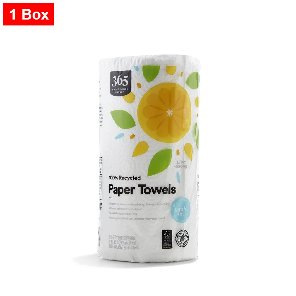 365 By WFM, 100% Recycled Jumbo Paper Towels, 1 Count – 1 Box