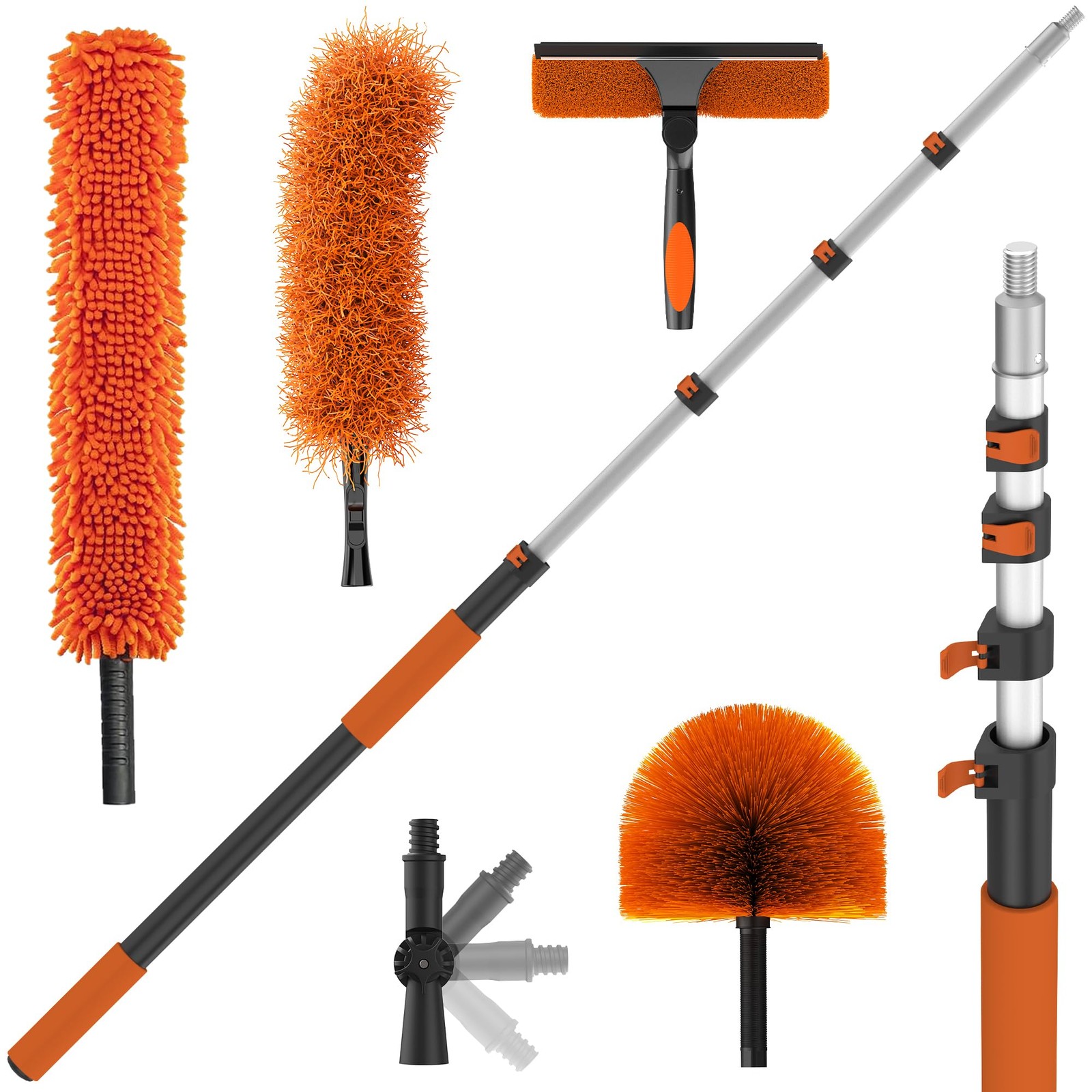 26FT High Reach Duster Kits with 5-20FT Extension Pole Cobweb Telescoping