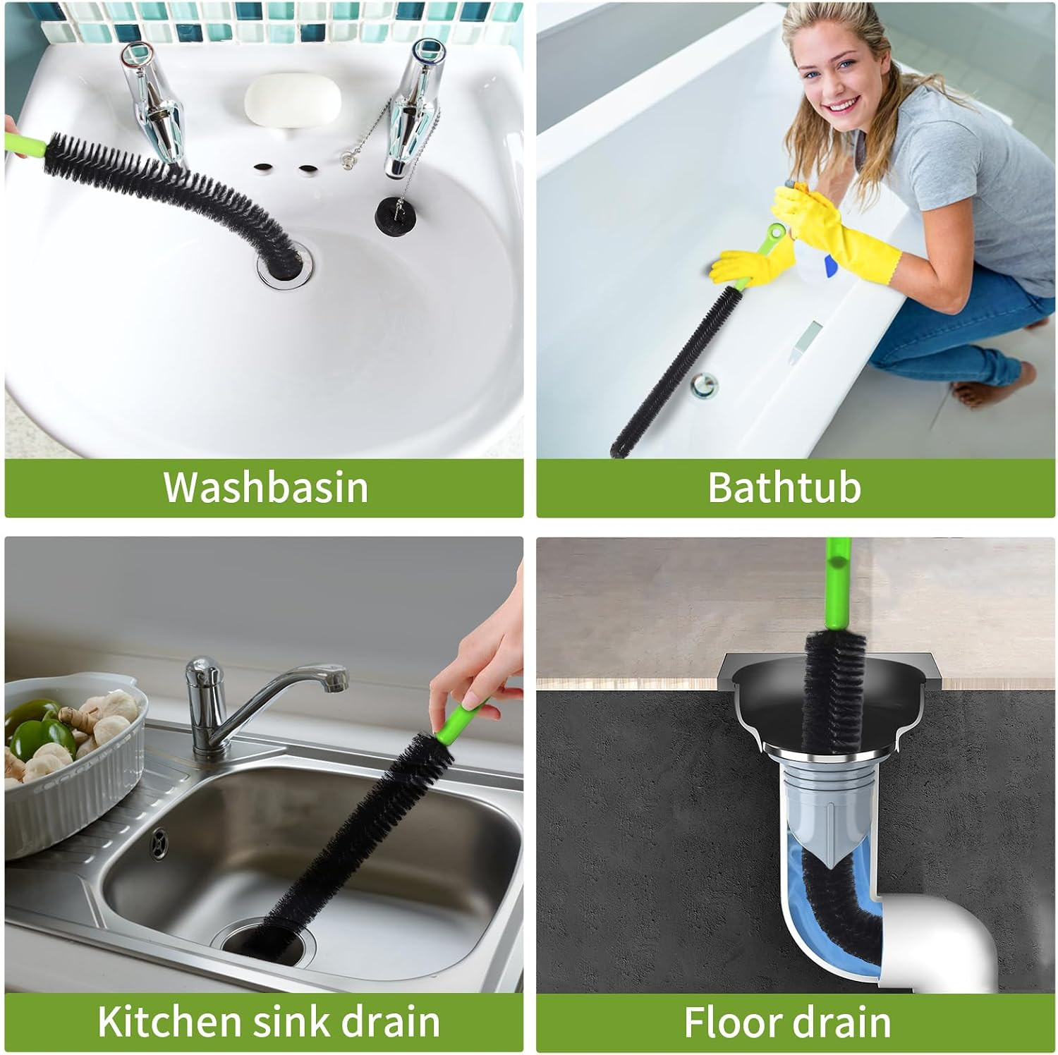 2 Pcs 17” Flexible Sink Drain Cleaner Brush Long Pipe Cleaner Brush for Cleaning