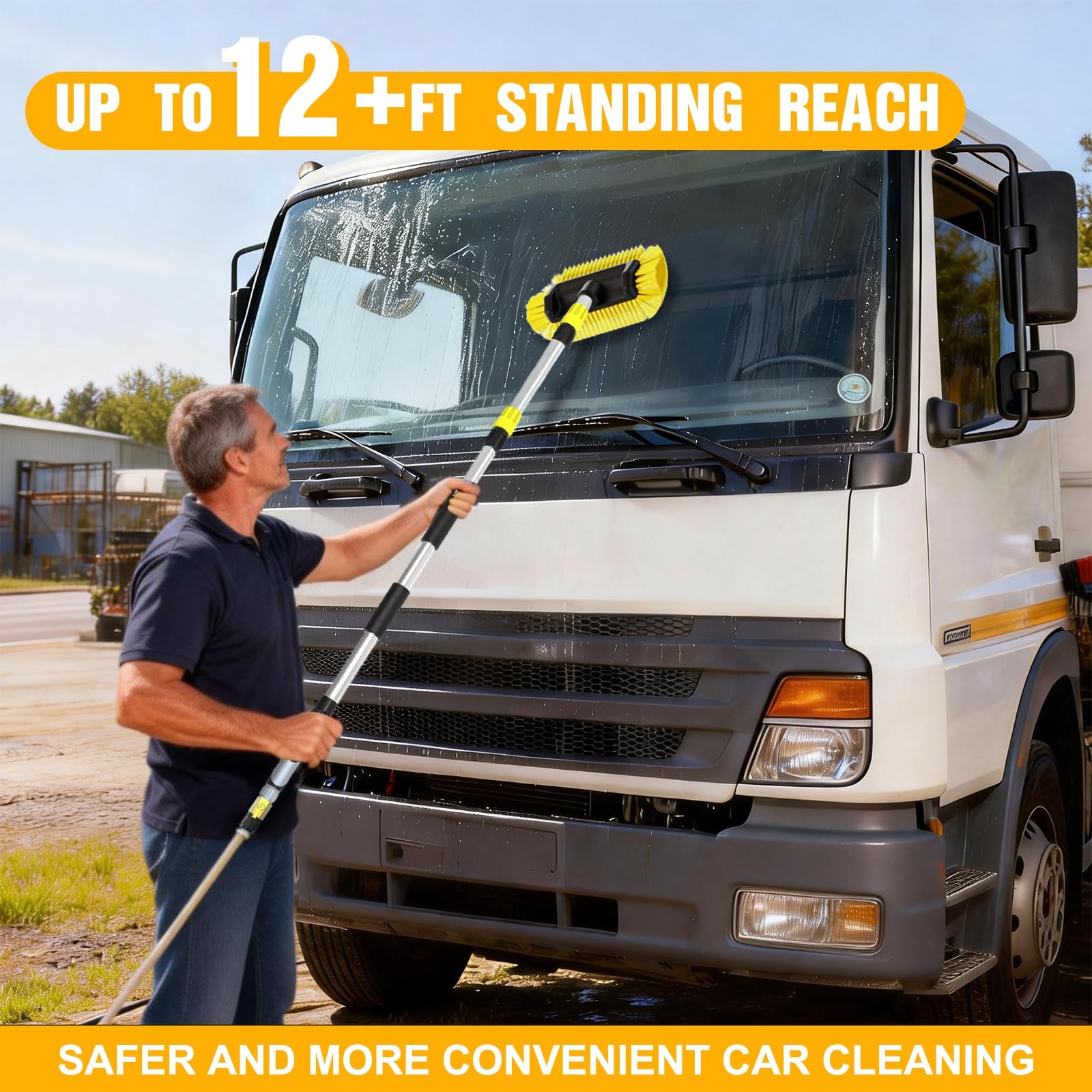 12FT Car Wash Brush with Long Handle, Soft Bristles & Soap Dispenser