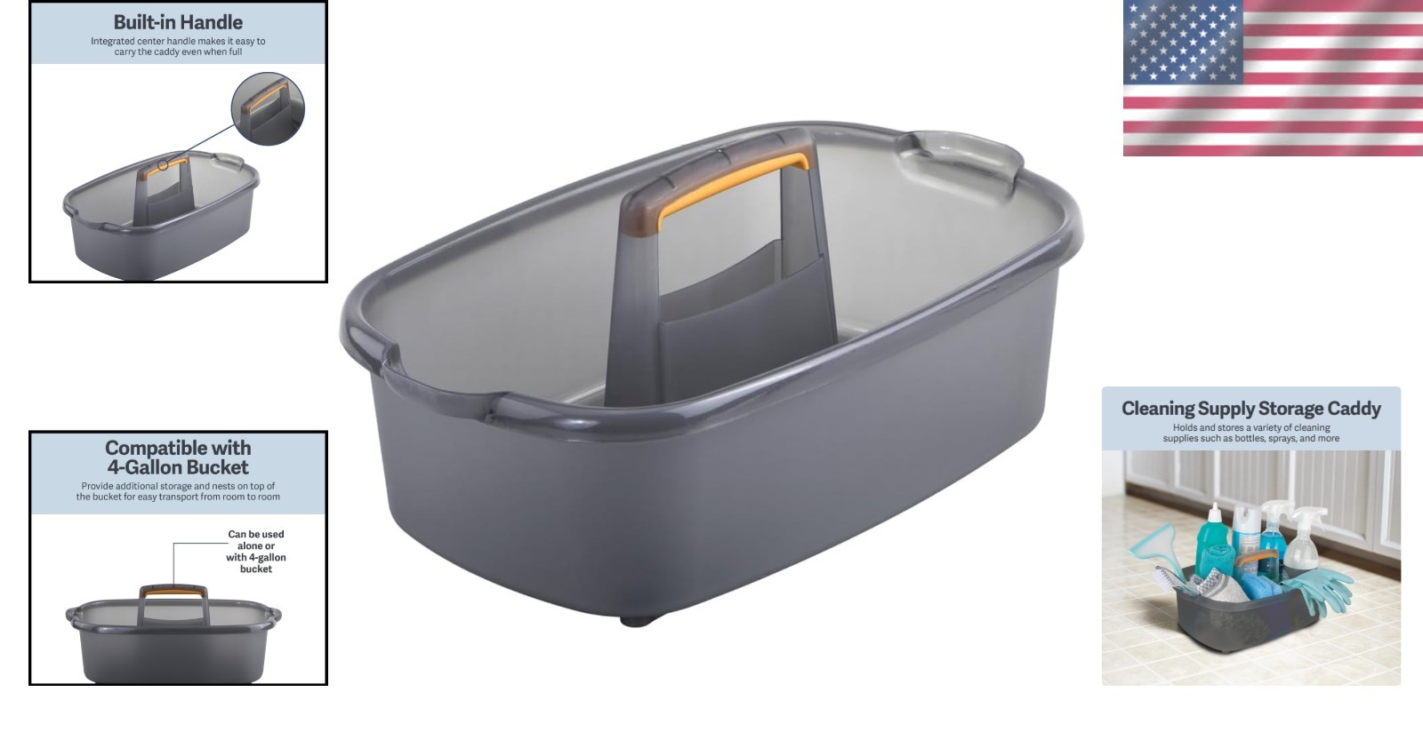 Compact Gray Cleaning Caddy with Easy Grip Handle – Ideal for Storage or Travel