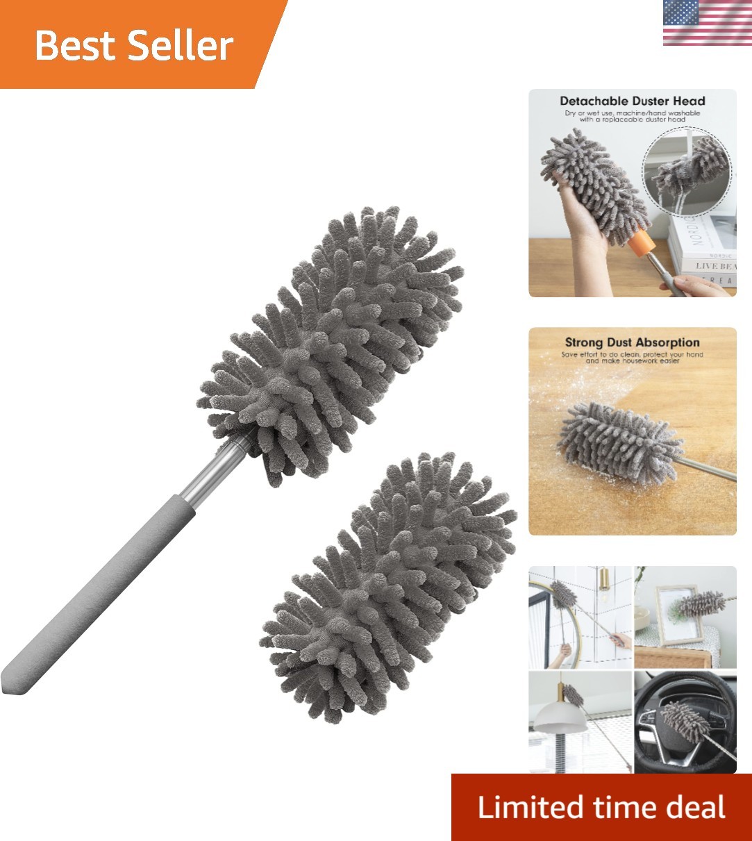 2-Pack Extendable Microfiber Duster Set – Eco-Friendly & Washable Cleaning Tool