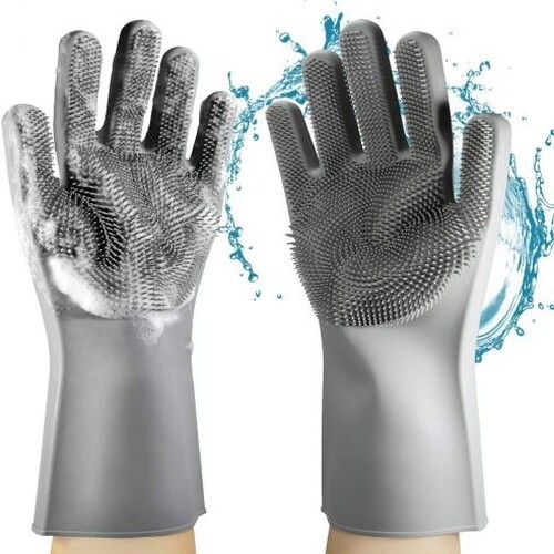 Silicone Dishwashing Gloves, Reusable Rubber Scrubbing Gloves for Kitchen, Cars