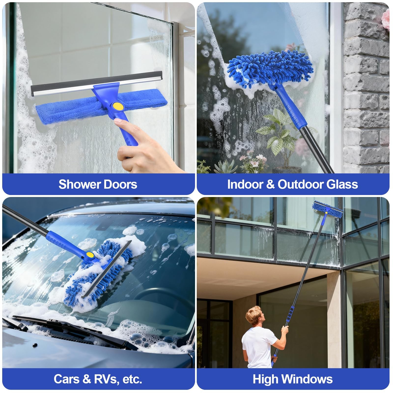 4-in-1 Window Squeegee, 79” Window Cleaner Tool with Extension Pole, Window …