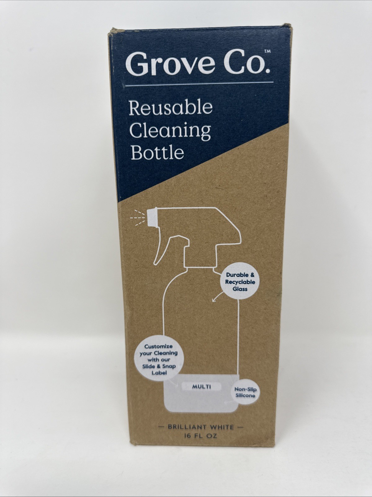 Grove Co 16oz Glass Spray Bottle Brilliant White Silicone Sleeve w/Spray Nozzle