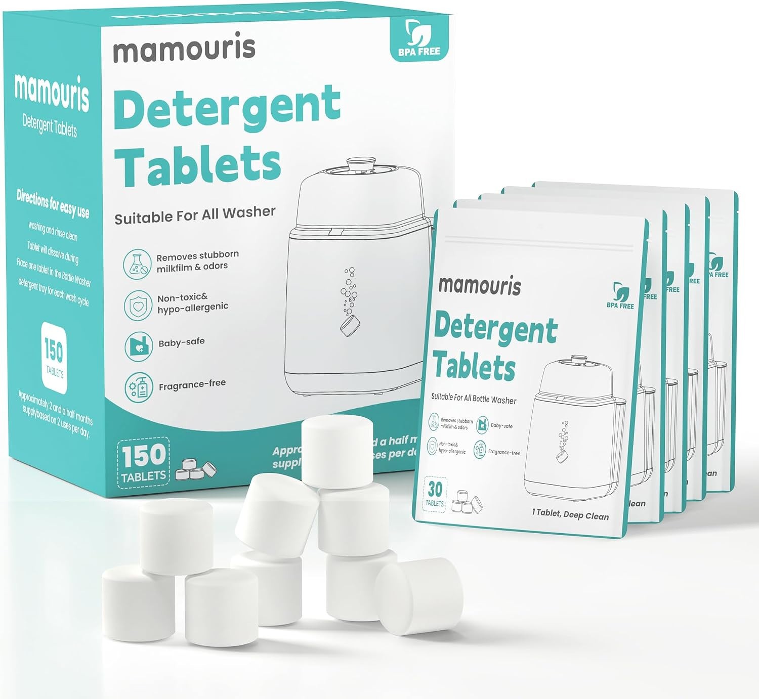 Mamouris 150PCS Official Detergent Cleaning Tablets for Baby Brezza Grownsy NEW