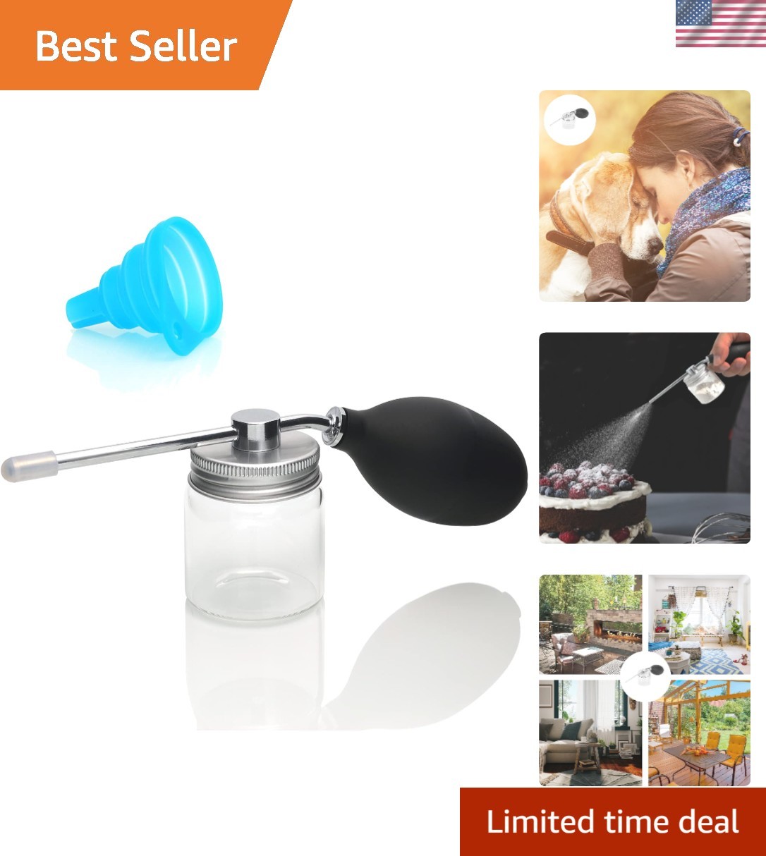 Clear Glass Powder Sprayer & Funnel – Perfect for Fine Spraying & Decorating