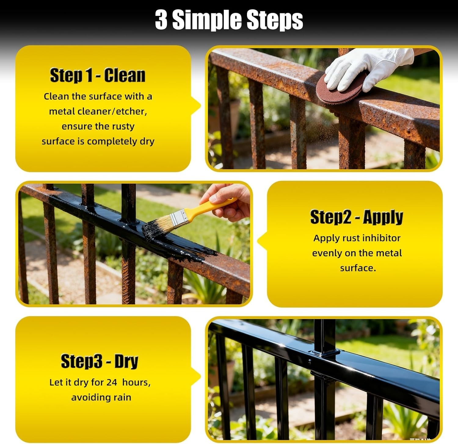 2-In-1 Rust Converter & Metal Primer 35Oz Black – Rust Inhibitor Paint for Metal