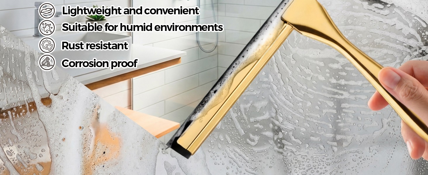 12-Inch Golden All-Purpose Shower Squeegee for Shower Doors, Tile Shower Walls,