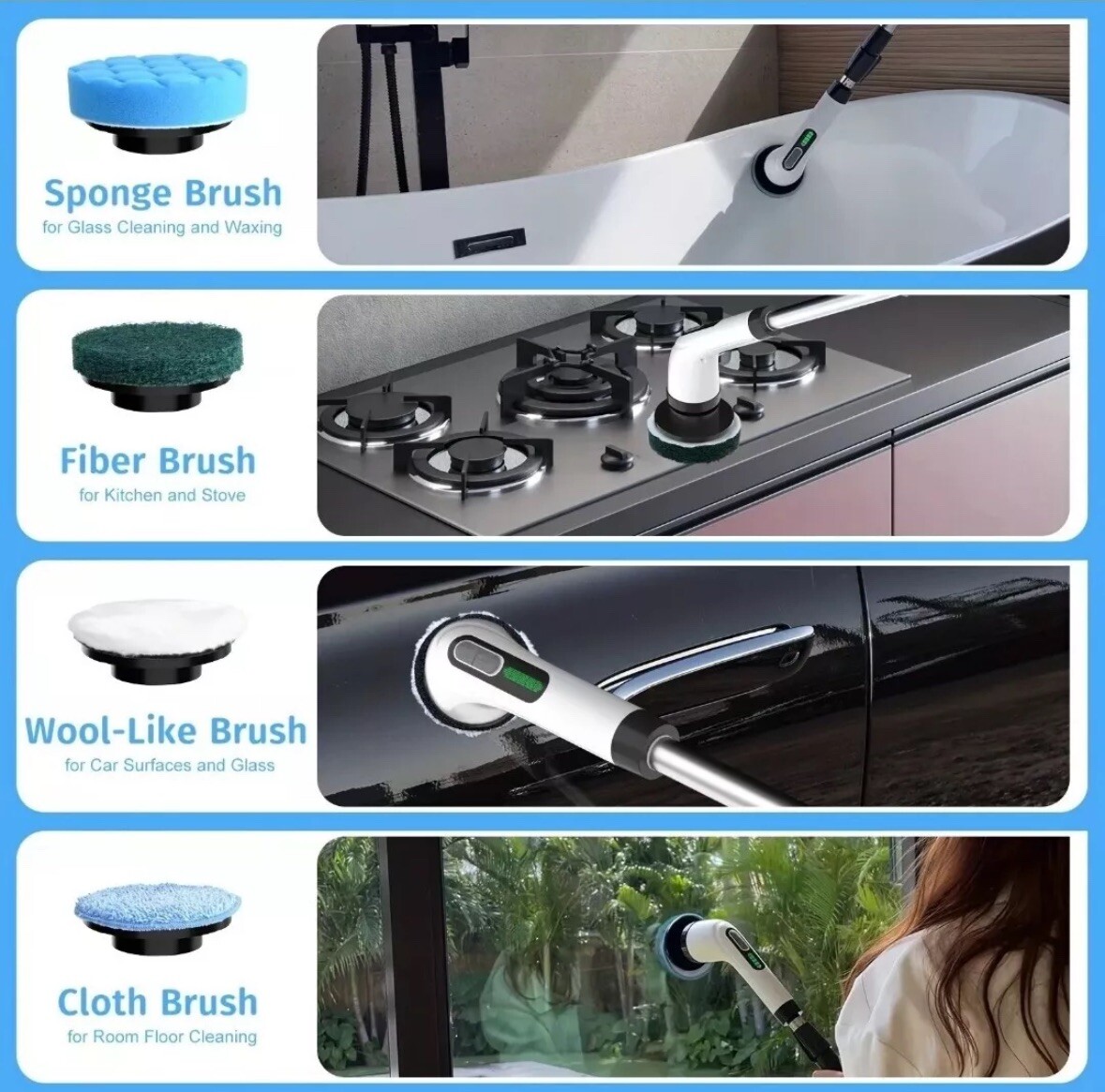 7 IN 1 Electric Spin Scrubber Cordless Power Cleaning Brush Rechargeable Cleaner