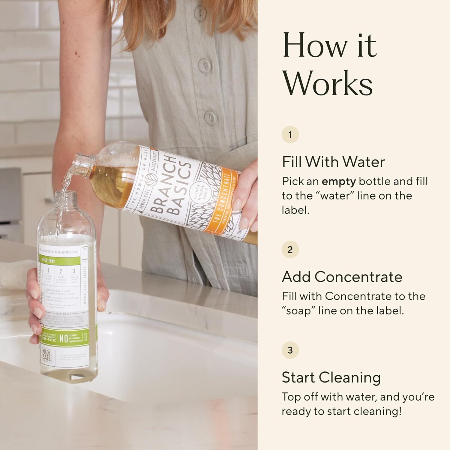 All-purpose spray, glass cleaner and bathroom cleaner