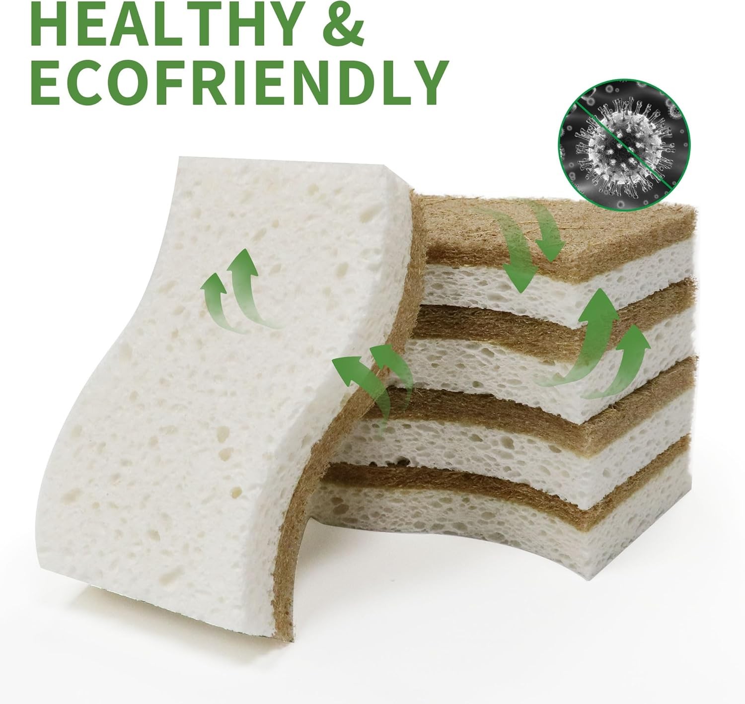 16 Pack Biodegradable Natural Kitchen Sponge – Compostable Cellulose and Coconut