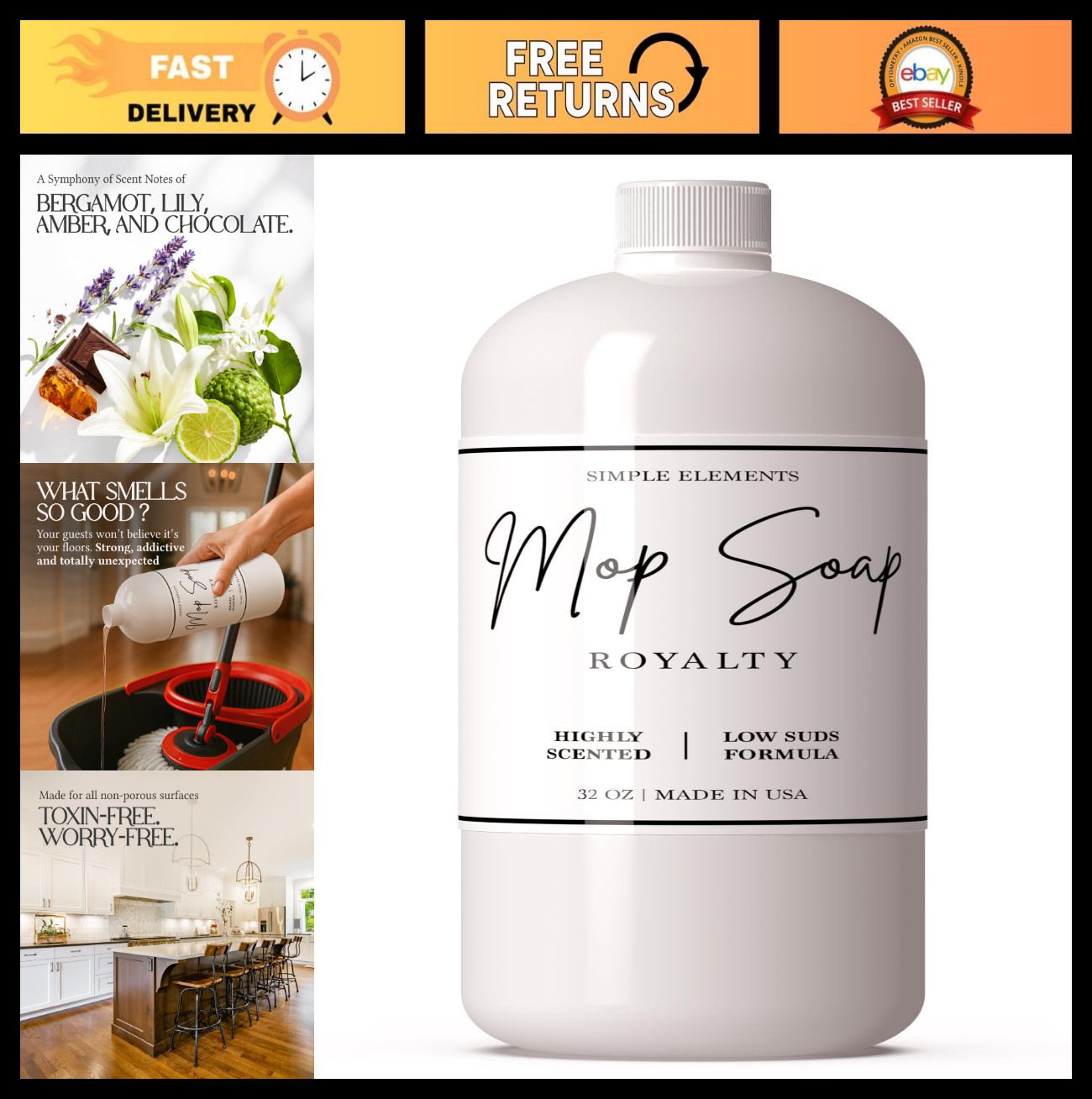 Highly Scented Mop Soap – Long Lasting Floor Cleaner for Hardwood, Tile & Stone,