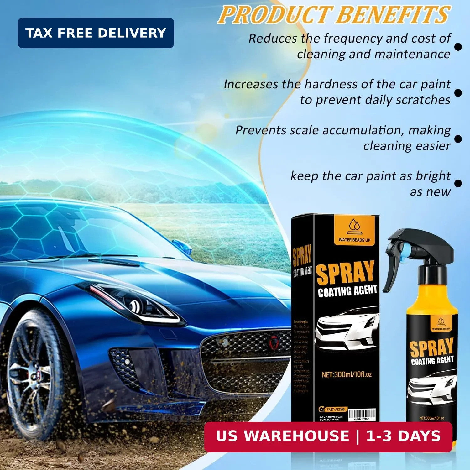 300ml Nano Car Coating Spray Kit, Nano Hydrophobic Ceramic Coating, Auto Paint P