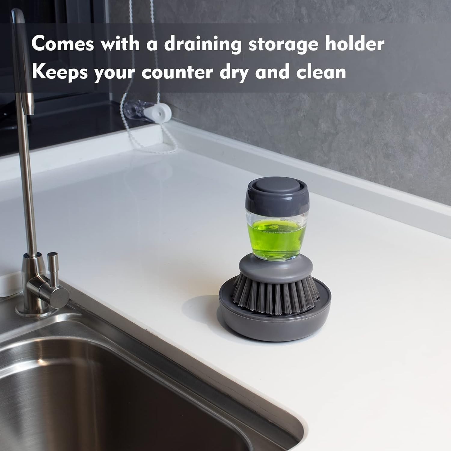 Dish Brush with Soap Dispenser, Kitchen Scrub Brush for Dishes Pots Pans Sink…