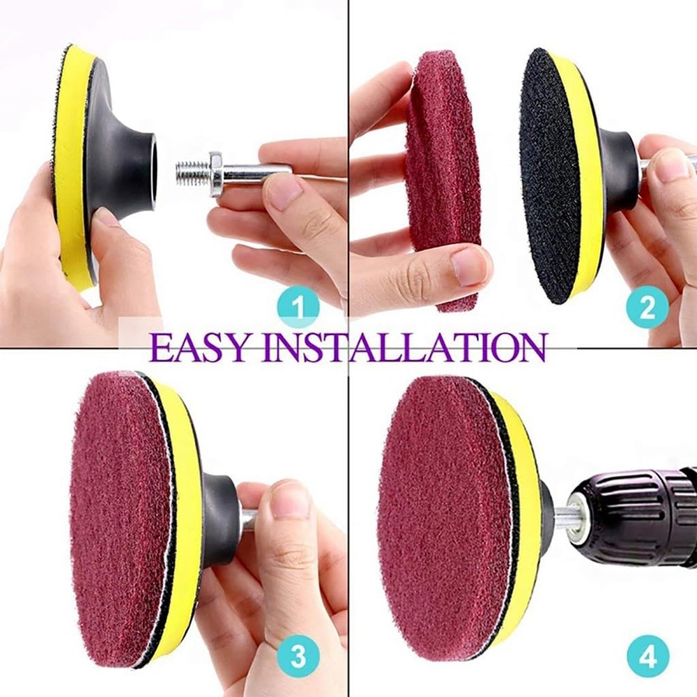 8PC 5″ Drill Power Brush Scouring Pad Tile Power Car Scrubbing Pad Cleaning Kit
