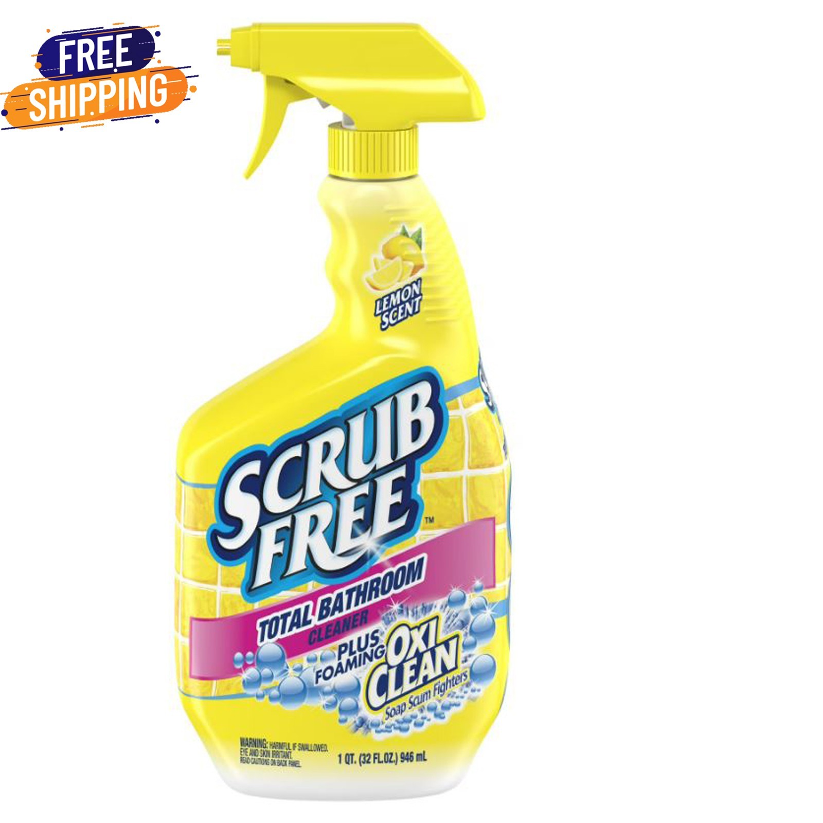 Scrub Free Total Bathroom Cleaner with OxiClean, Lemon Scent, 32 fl oz
