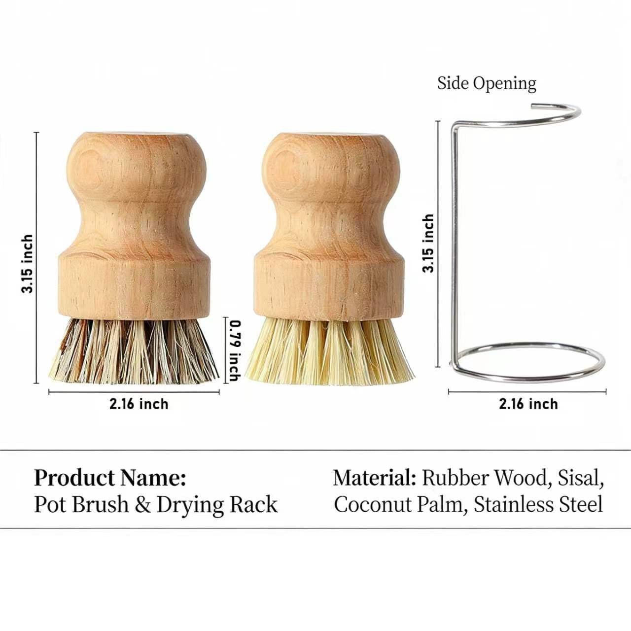 Dish Brush Set with Holder, Natural Kitchen Dish Scrub Brushes with Drain Rac…